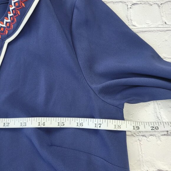 Laundry by Shelli Segal navy blue shirt dress embroidered neckline size S - Picture 3 of 15